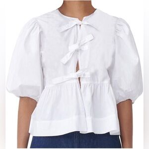 White Puff Sleeve Bow Top